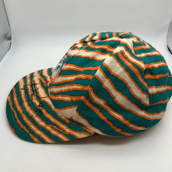 VTG 90s Zubaz Miami Dolphins Retro Logo Zebra Pattern Snapback Hat Autographed - Picture 9 of 16